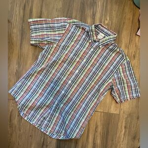 Brooks Brothers slim fit multicolor plaid short sleeve button up collared shirt